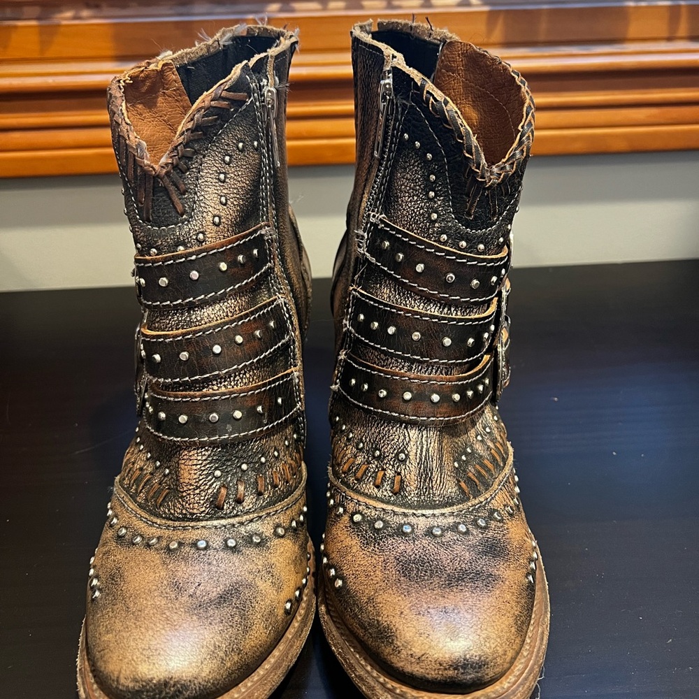 Studded Black Leather Ankle Boots.. leather soles